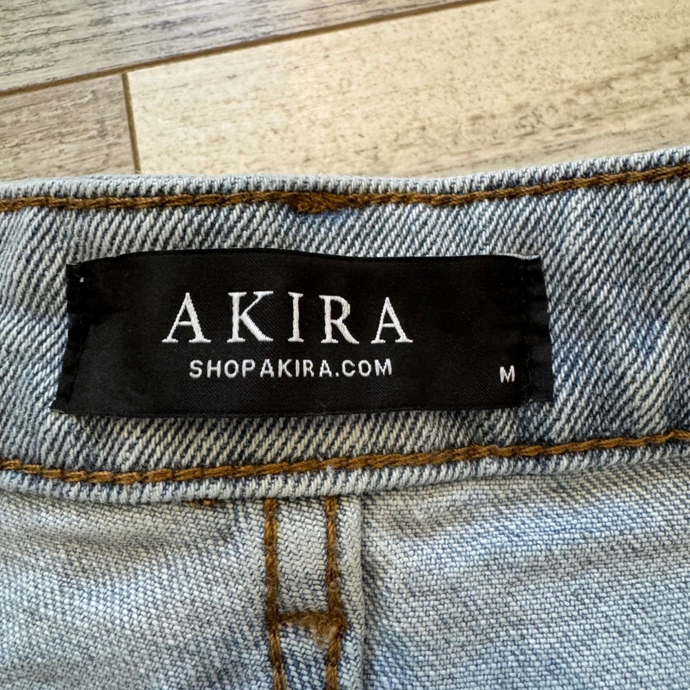 AKIRA Distressed Denim Shorts Western Glam Festival Women Size M Blue Fringe - Picture 9 of 10